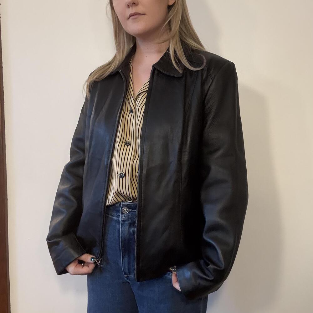 Sonoma Lambskin Black Leather Zipup Jacket